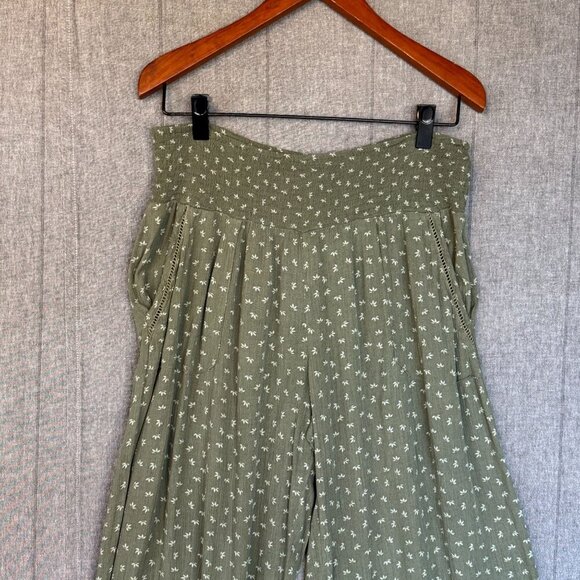 Three Dots Sage Green Ditzy Leaf Print High Rise Wide Leg Palazzo Pants Size XL - Picture 5 of 11
